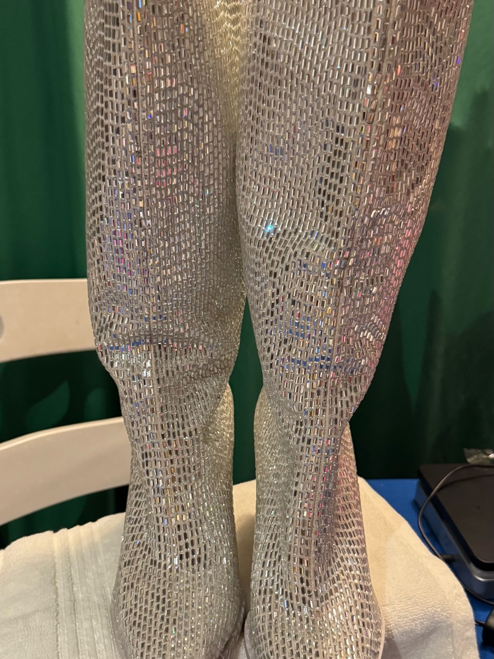 Silver Glitter Sheer Mesh Heeled Boots